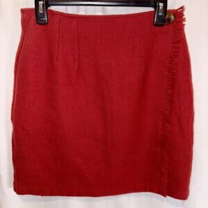 Woolrich Vintage Wrap Skirt Womens Sz 12 Red Wool Fringe Classic Fully Lined EUC
